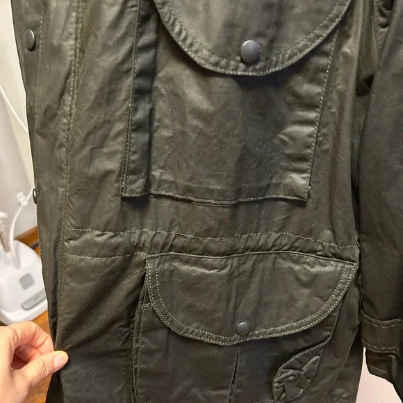 New wax cotton raincoat green lined hood Scotland Wathne MED / Barbour quality - Picture 3 of 16